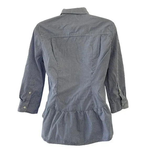 Trovata Birds of Paradis Shirt Womens Extra Small Button Front Peplum Striped - Picture 2 of 5